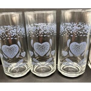 Corelle Corning Sponge Blue Country Hearts Drinking Tumbler Glasses 6" set of 5